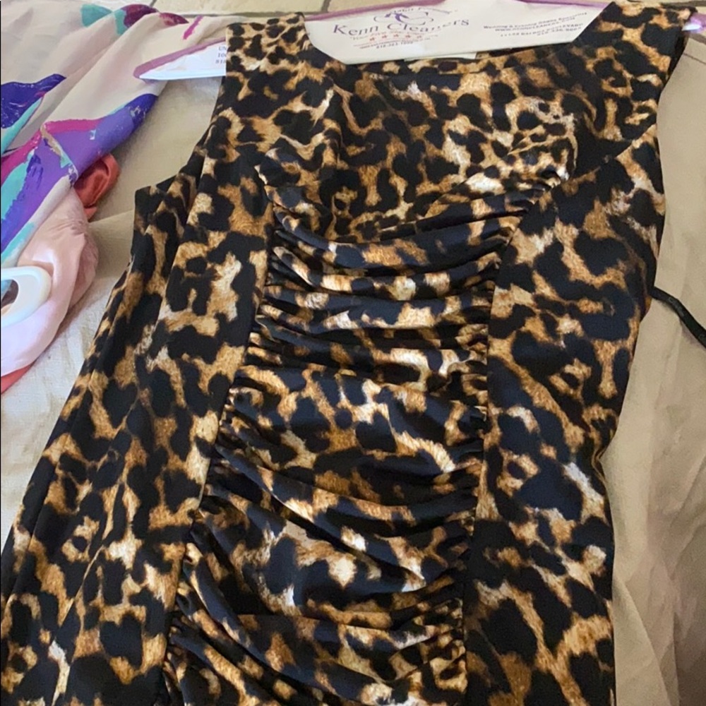Leopard print dress, just above knee